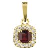 Gold pendant with czech garnet and diamond - square
