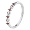 White gold ring with czech garnet and diamond - line