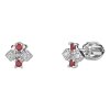 White gold earrings with czech garnet and diamond, rhodium plated - square