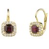 Gold earrings with czech garnet and diamond - square
