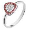 White gold ring with czech garnet and diamond - triangle