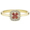 Gold ring with czech garnet and diamond - square