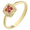 Gold ring with czech garnet and diamond - square