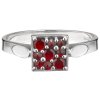 Silver ring with czech garnet, rhodium plated - square                                              