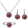 Set of silver jewellery 1444 with czech garnet, rhodium plated - circle