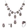 Set of silver jewellery 1267 with czech garnet and moldavit, rhodium plated - oval