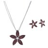 Set of silver jewellery 1178 with czech garnet and pearl, rhodium plated - flower