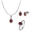 Set of silver jewellery 1450 with czech garnet, rhodium plated - oval