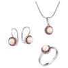 Set of silver jewellery 1465 with czech garnet and pearl, rhodium plated - circle
