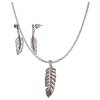 Set of silver jewellery 1459 with czech garnet, rhodium plated - feather