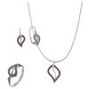 Set of silver jewellery 1401 with czech garnet, rhodium plated - leaf