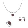 Set of silver jewellery 1390 with czech garnet, rhodium plated - heart