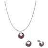 Set of silver jewellery 986 with czech garnet, rhodium plated - circle