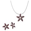 Set of silver jewellery 1178 with czech garnet and pearl, rhodium plated - flower