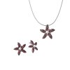 Set of silver jewellery 1178 with czech garnet and pearl, rhodium plated - flower