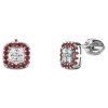 White gold earrings with czech garnet and diamond - square