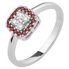White gold ring with czech garnet and diamond - square