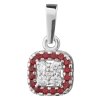 White gold pendant with czech garnet and diamond - square