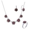 Set of silver jewellery 342 with czech garnet, rhodium plated - flower