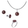 Set of silver jewellery 548 with czech garnet, rhodium plated - flower