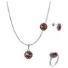 Set of silver jewellery 376 with czech garnet, rhodium plated - flower