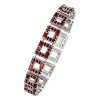Silver bracelet with czech garnet, rhodium plated - square