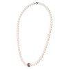 Silver necklace with czech garnet and pearl, rhodium plated - ball