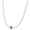 Silver necklace with czech garnet and pearl, rhodium plated - ball