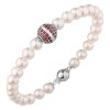 Silver bracelet with czech garnet and pearl, rhodium plated - ball