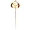 Silver needle with czech garnet, gold plated - linden leaf