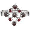 Silver ring with czech garnet, rhodium plated - square                                              
