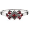 Silver ring with czech garnet, rhodium plated - square                                              