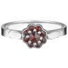 Silver ring with czech garnet, rhodium plated - flower                                              