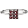 Silver ring with czech garnet, rhodium plated - square                                              