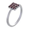 Silver ring with czech garnet, rhodium plated - square                                              