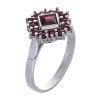 Silver ring with czech garnet, rhodium plated - square                                              