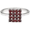 Silver ring with czech garnet, rhodium plated - square                                              