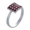 Silver ring with czech garnet, rhodium plated - square                                              