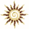 Silver brooch with czech garnet, gold plated - sun                                                  