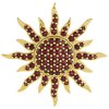 Silver brooch with czech garnet, gold plated - sun                                                  