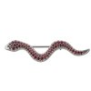 Silver brooch with czech garnet, rhodium plated, animal - snake                                     