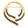 Silver brooch with czech garnet, gold plated - circle                                               