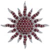 Silver brooch with czech garnet, rhodium plated - sun                                               