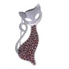 Silver brooch with czech garnet, rhodium plated, animal - cat                                       