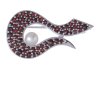 Silver brooch with czech garnet and pearl, rhodium plated                                           