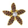 Silver brooch with czech garnet and pearl, gold plated - flower                                     