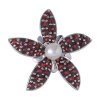 Silver brooch with czech garnet and pearl, rhodium plated - flower                                  