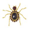 Silver brooch with czech garnet, gold plated, animal - spider                                       