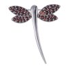 Silver brooch with czech garnet, rhodium plated, animal - dragonfly                                 