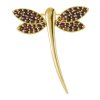 Silver brooch with czech garnet, gold plated, animal - dragonfly                                    